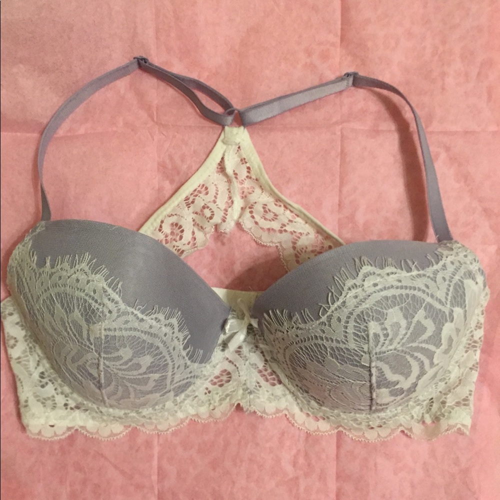 Light lavender grey lace bra